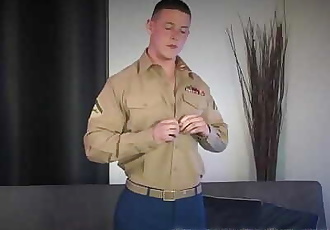 Straight Off Base: Marine Conrad Jerking Off in Uniform