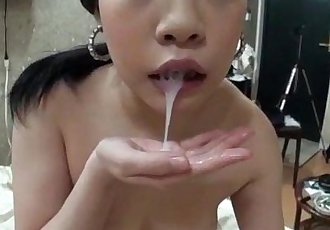 Riku Sena brunette angel blows cock in POV - 12 min