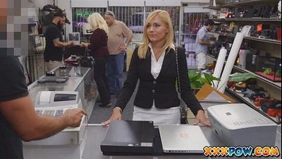 Sexy MILF banged and moans loud in pawn shop! - 7 min