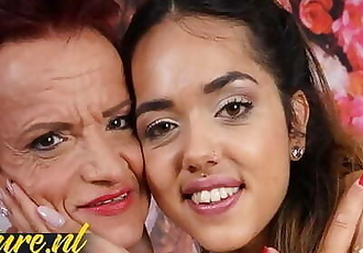 Kinky Granny Gets her Pierced Pussy Licked by a Petite Teen
