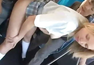 Pretty Blonde Teen Gets Gang d on the Bus