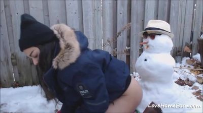 Teen gets fucked by Snowman