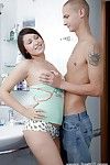 Brunette babe with big tits Eleanora gives a blowjob and pussy fucks