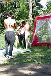 Stunning coeds with sexy bodies enjoy a hardcore groupsex outdoor - part 2