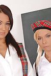 Two sexy girls in school uniform getting their twats and butts fucked