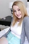 Pretty blonde babe Alexia has big tits and a good shaved pussy