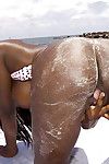 Black mom Nikki Jaye freeing huge juggs from bikini outdoors on beach - part 2