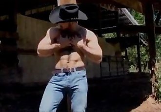 Cowboy stud adam champ went topless outdoor and finger his ass